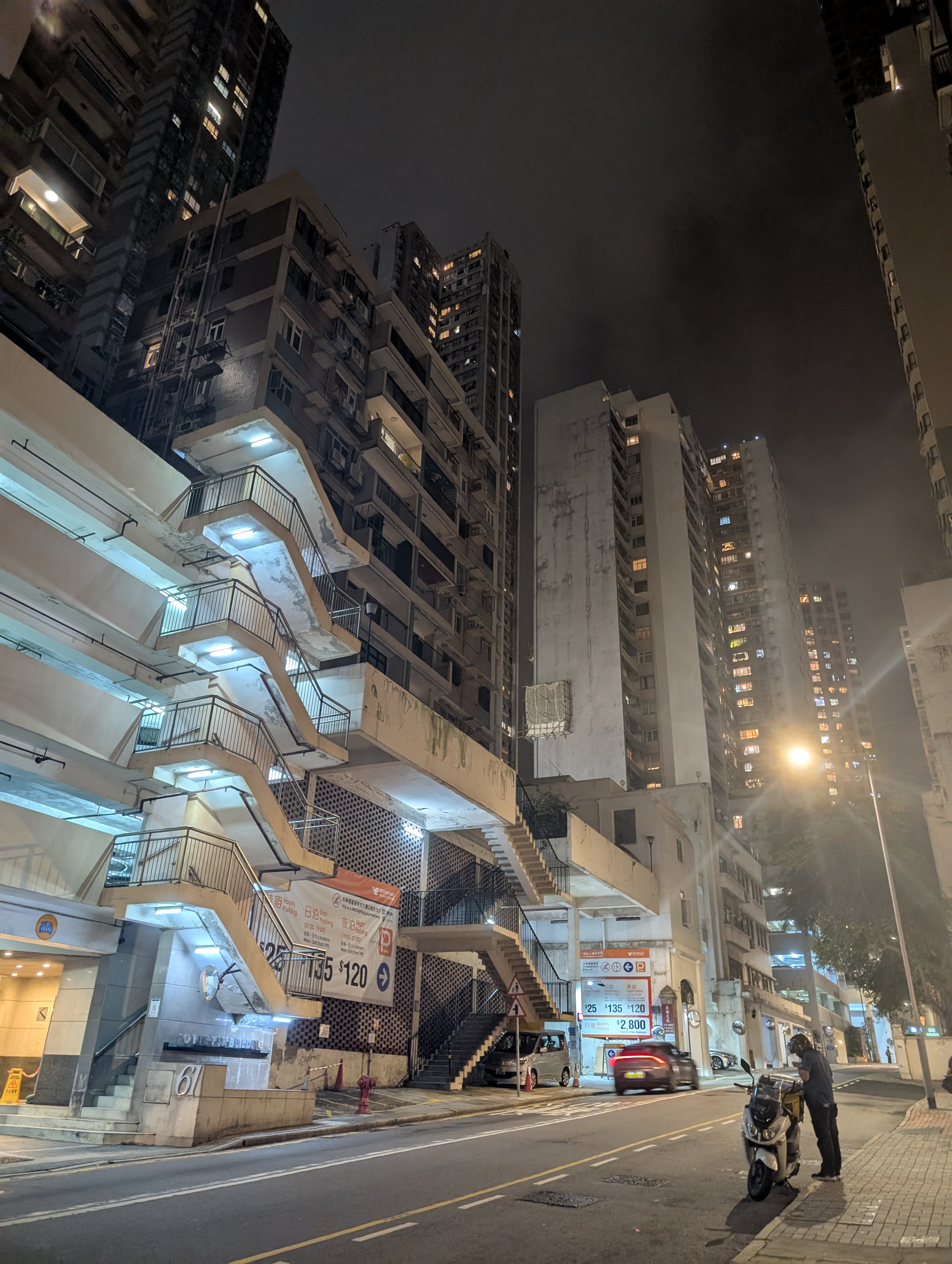 Walking back at night, the buildings look so tall