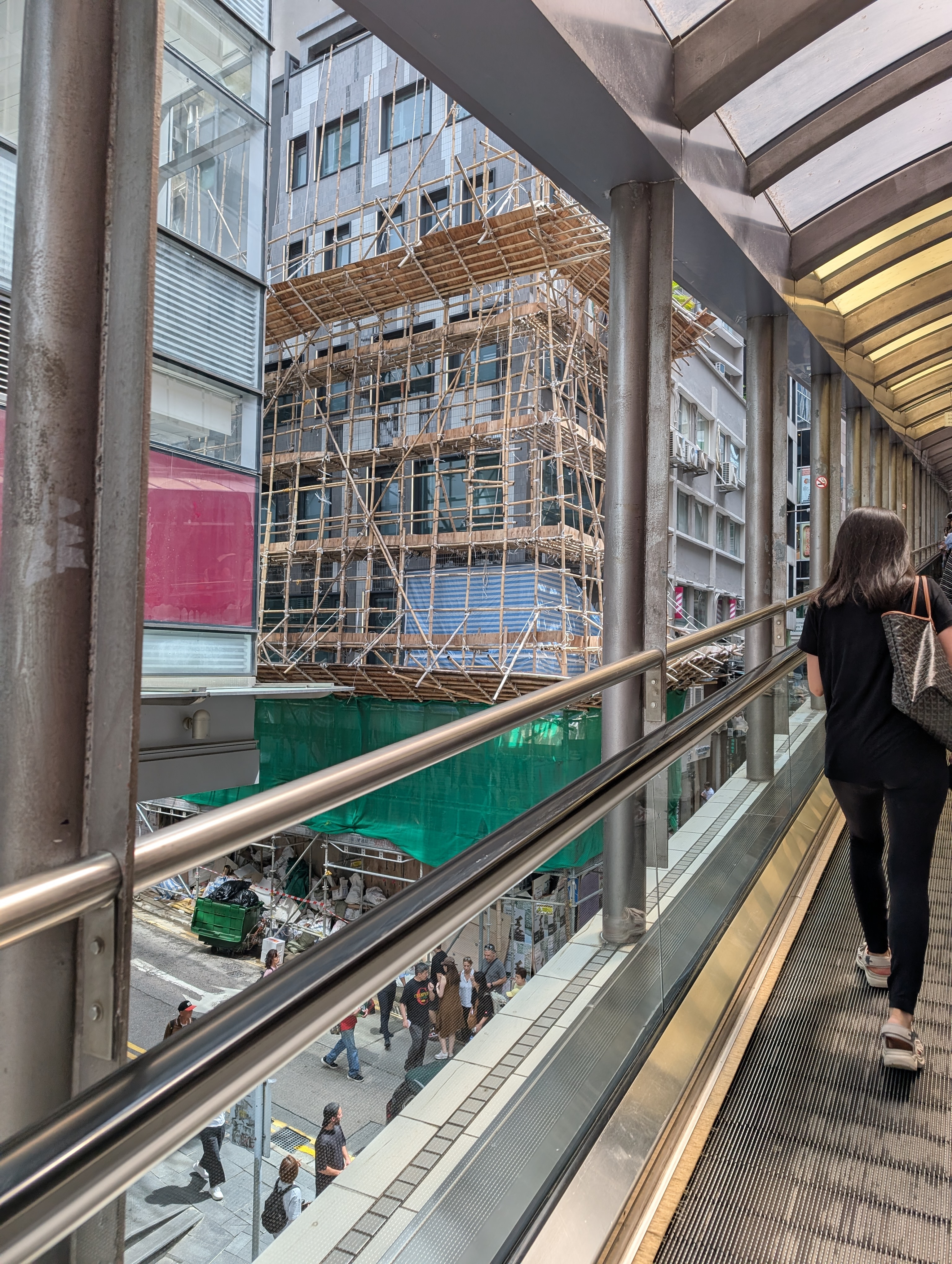 Bamboo scaffolding being used